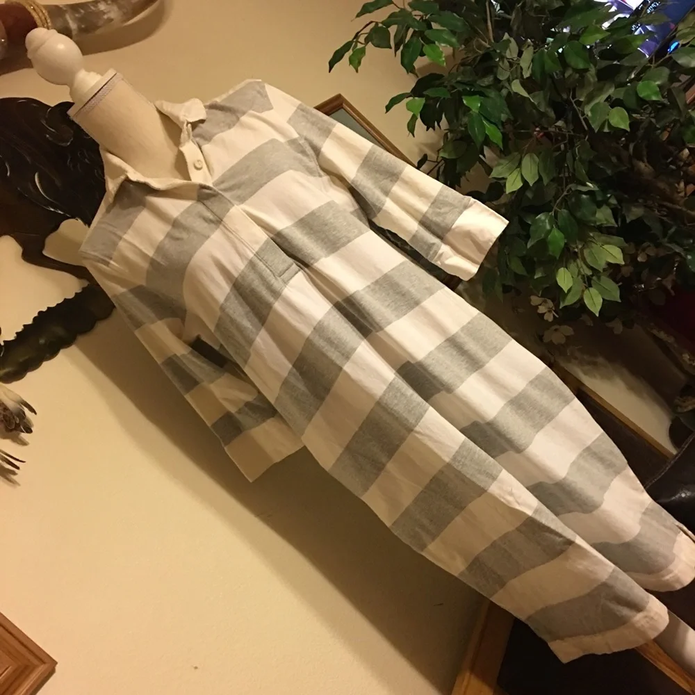 Merona Long Tunic Top/Dress White/Grey NWOT L